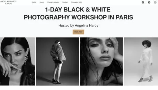 photographer portfolio website with a workshop page