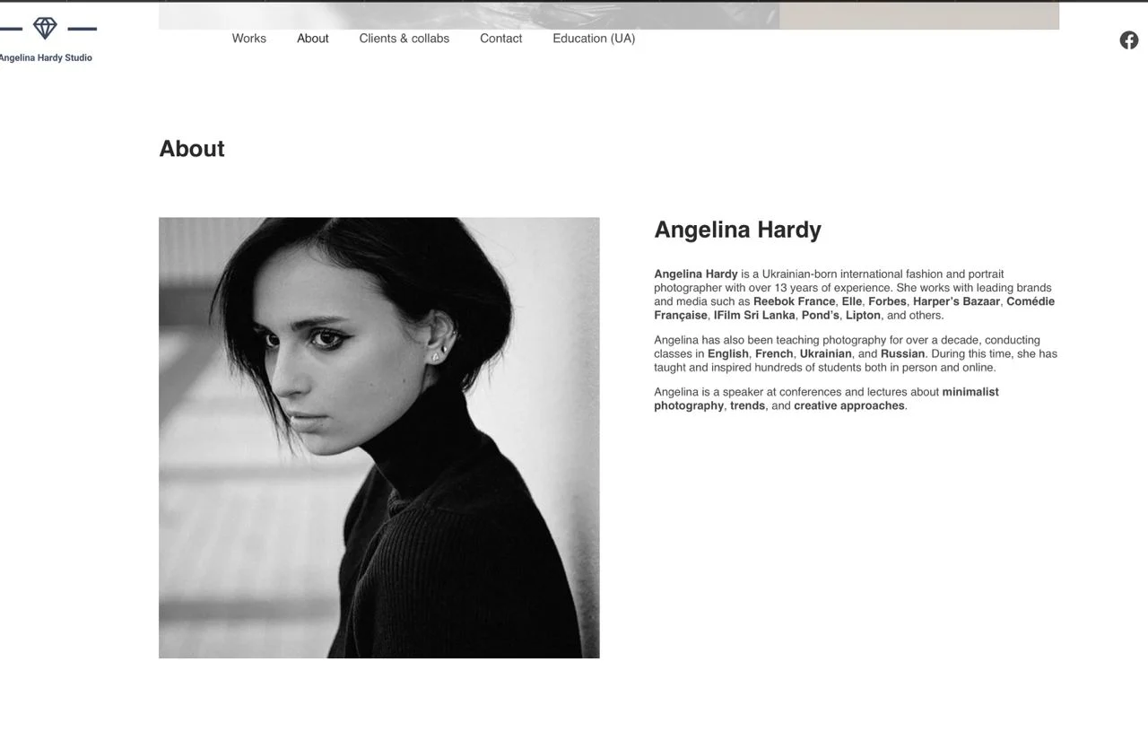 photographer portfolio website customer and bio